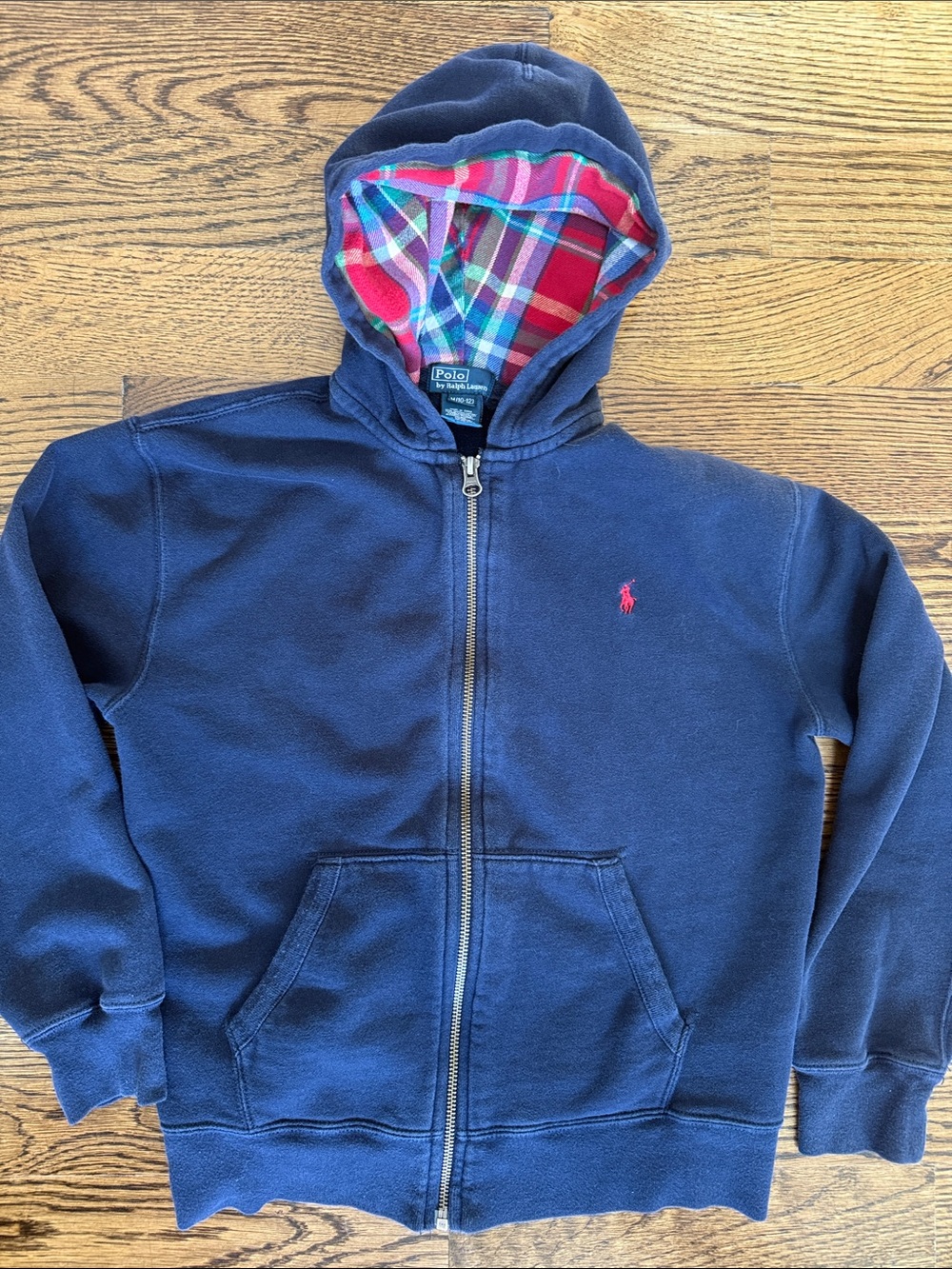 Polo by Ralph Lauren Navy Zip Hoodie with Red Plaid Hood Lining